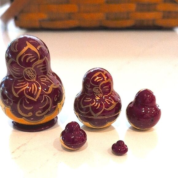 Vintage Handmade Russian Matryoshka Wooden Nesting Dolls Folk Art - Picture 2 of 9